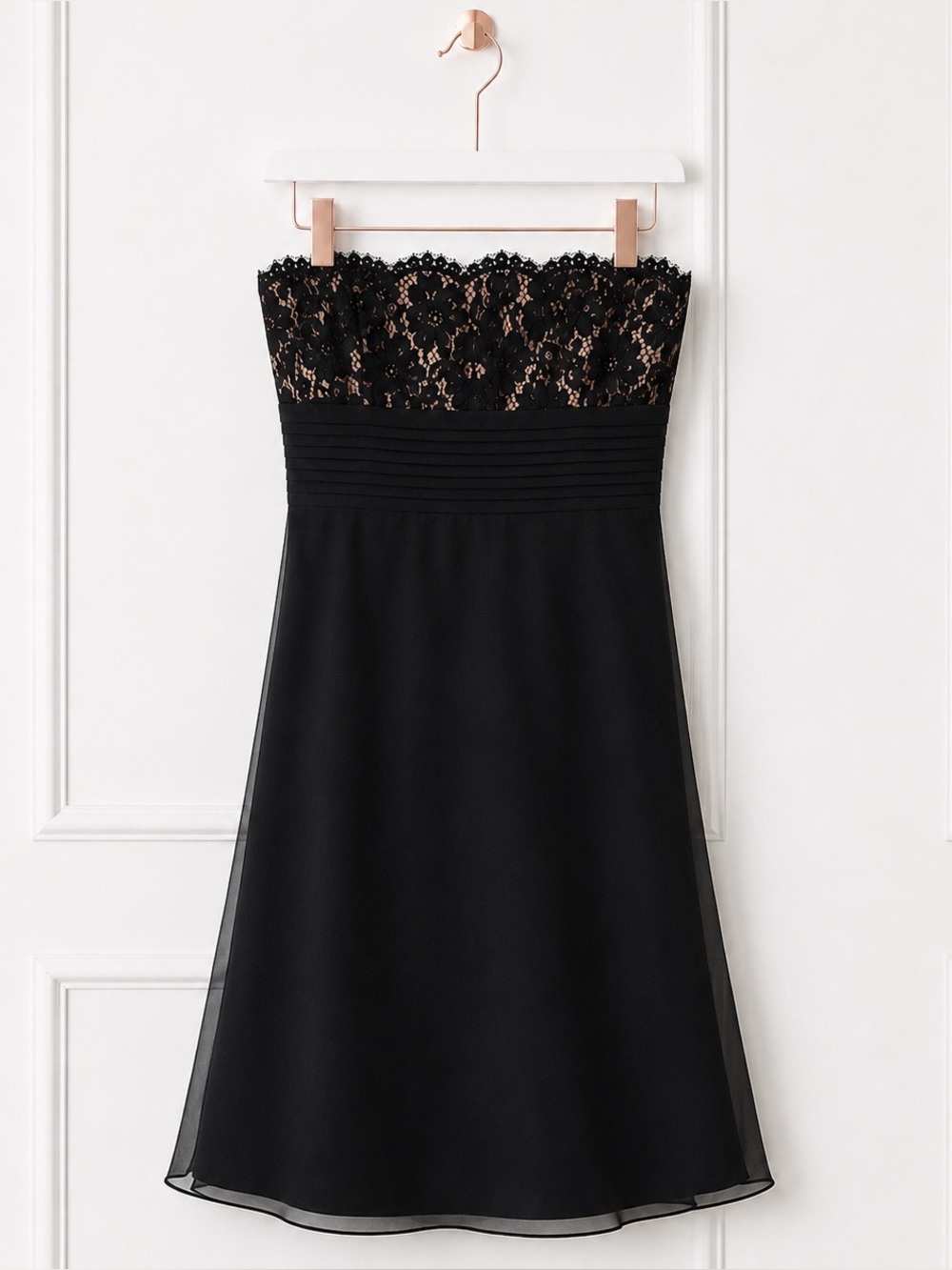 NWT Ann Taylor $188 Size 8 Black Nude Lace Strapless Fit Flare Cocktail Dress